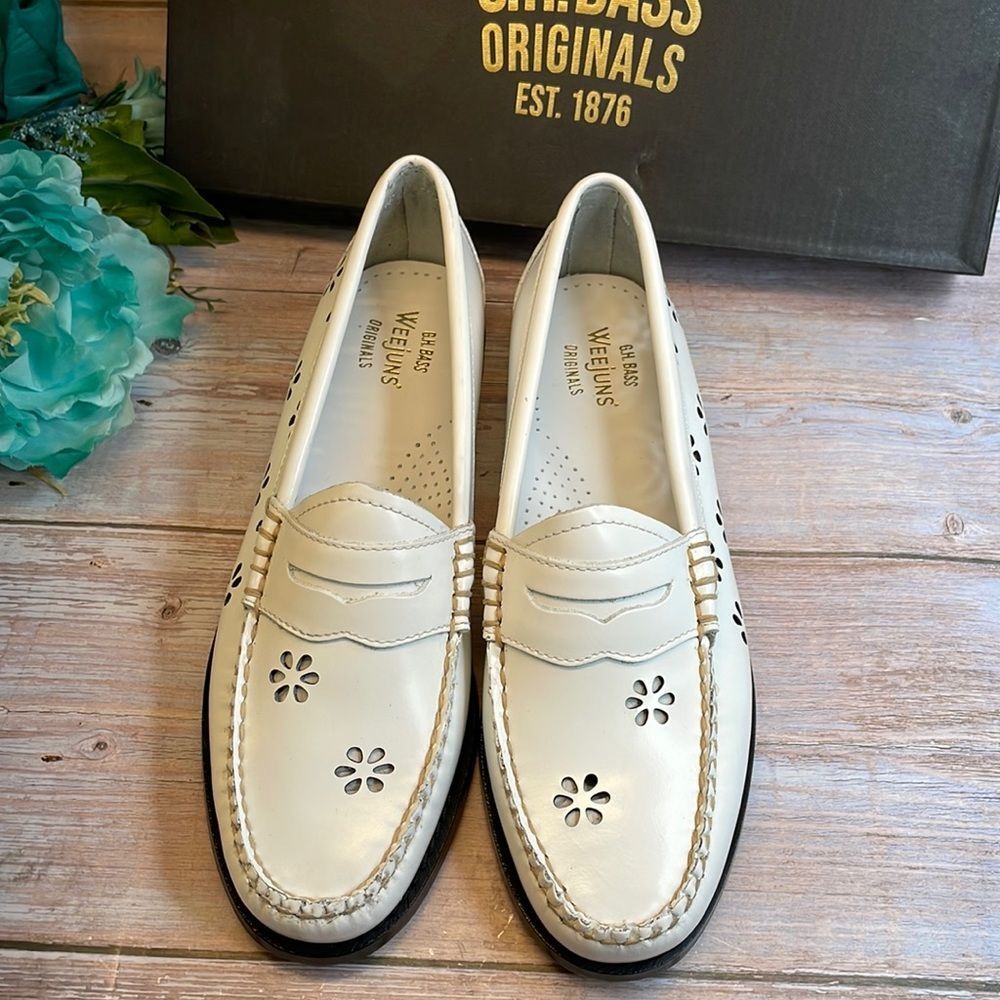 GH BASS Whitney Flower Cut Out Leather Penny Loafer White